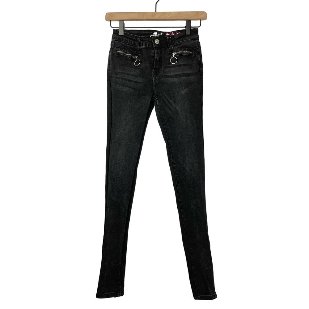 7 for all Mankind | Girls Youth The Skinny Black Zipper Pocket Stretch Jeans